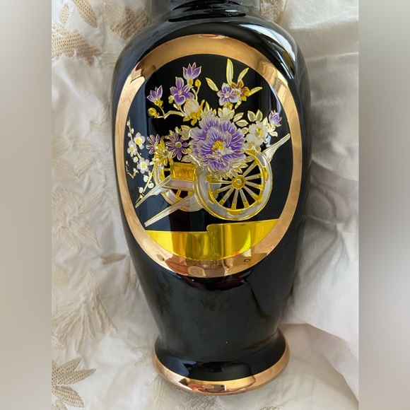 2 Ceramic Vases Between8-10”Used Condition w/24kt Art/Chokin-Beautiful/Different - Picture 13 of 16